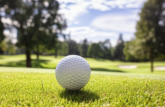 photo De golfbal ligt op het gras in het veld