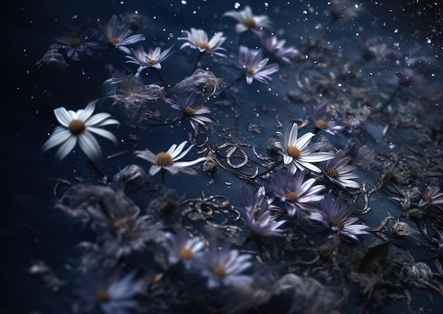 A photo of dead flowers that is in water