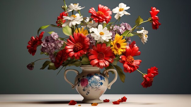 生花が入った装飾的な花瓶の写真