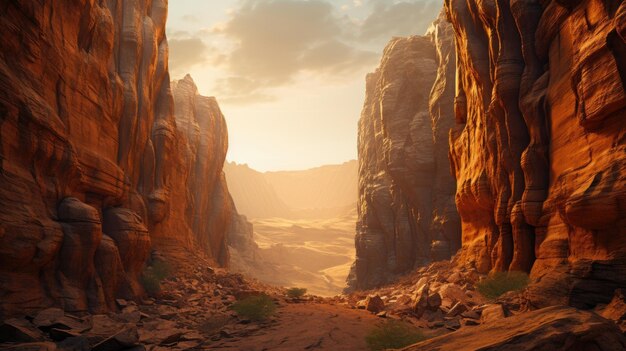 A photo of a deep canyon rocky cliffs backdrop