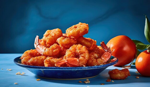 photo of deep fried shrimps on blue background