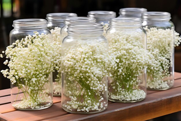 Photo photo of delicate babys breath flowers in a jar