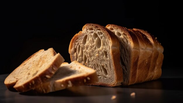 photo of delicious bread slices on a dark background