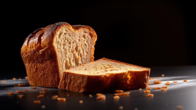 photo of delicious bread slices on a dark background