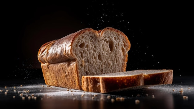 photo of delicious bread slices on a dark background