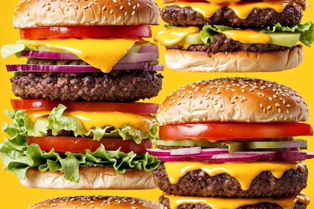 Photo delicious burger in isolated yellow background