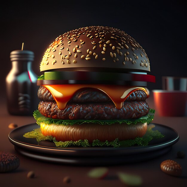 Photo of delicious burger in the restaurant Generative AI