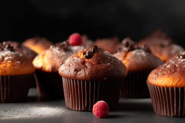 Photo a photo of delicious chocolate cupcakes on dark background