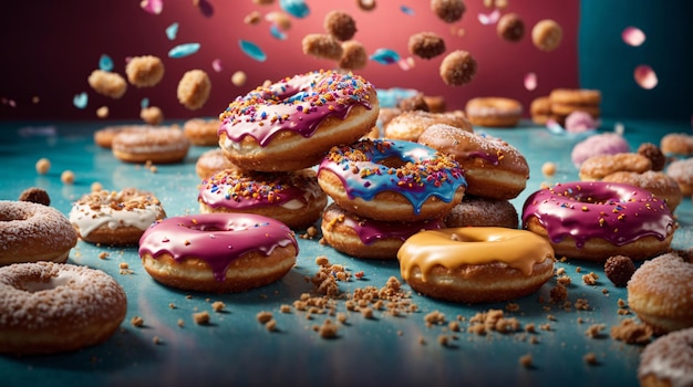 Photo of Delicious doughnuts various flavour cinematic shot food photography