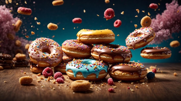 Photo of Delicious doughnuts various flavour cinematic shot food photography