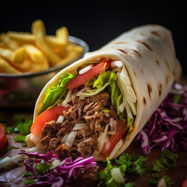 Photo photo of delicious and hot chicken shawarma in isolated background