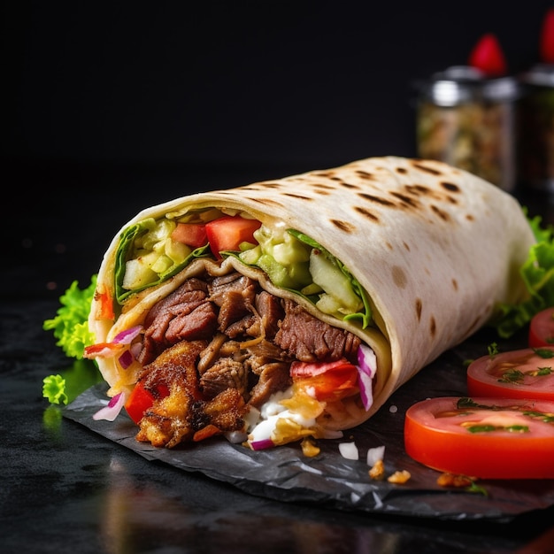 Photo of Delicious and Hot chicken shawarma in isolated background