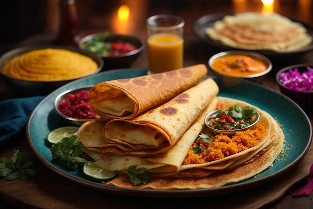 photo delicious indian dosa arrangement