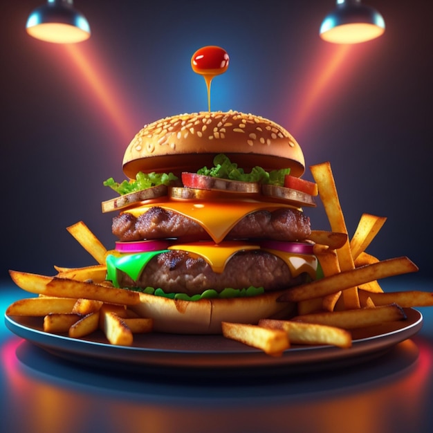 生成 AI で作成された美味しくて贅沢なハンバーガー製品の写真