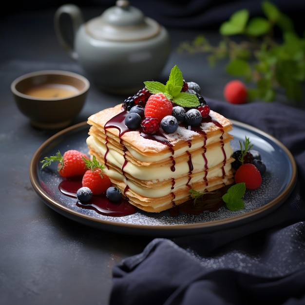 Photo photo of delicious mille feuille with berries