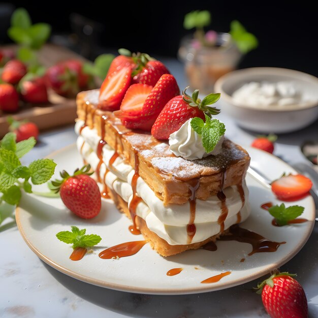 Photo photo of delicious mille feuille with strawberries