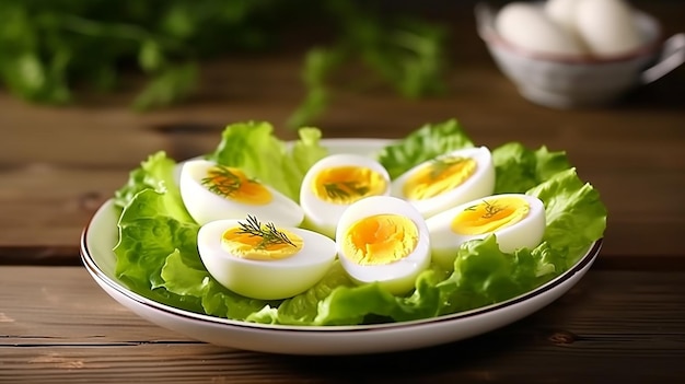 Premium AI Image | Photo of delicious yummy boiled eggs and egg slices