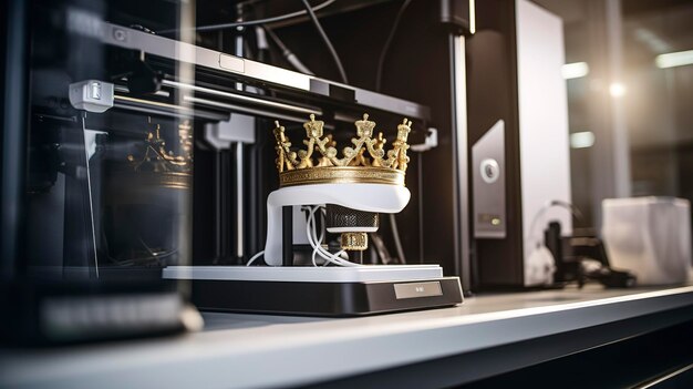 Photo a photo of a dental 3d printer creating crowns