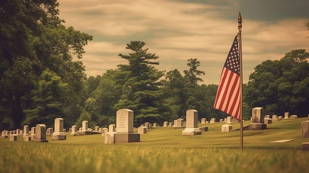 Photo Depicting The American Flag Placed on The Graves of Heroes in A Military Cemetery