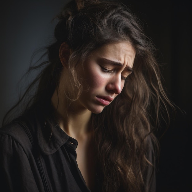 photo of a depressed woman crying