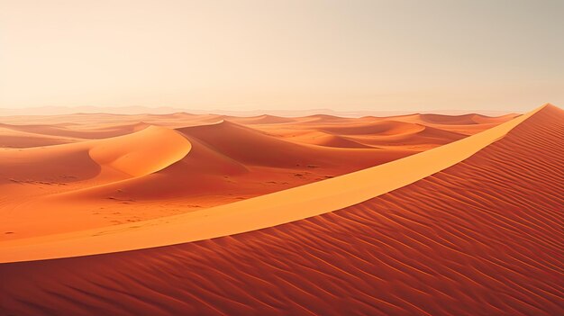 A photo of a desert landscape with sand dunes warm sunlight
