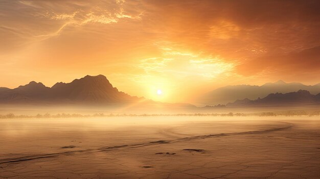 Photo a photo of a desert mirage with shimmering heat waves distant mountains backdrop