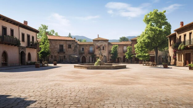 A photo of a deserted plaza in a historic town