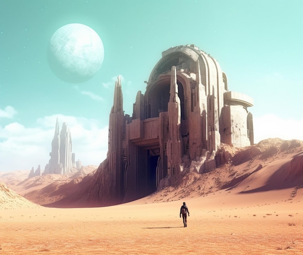 Photo desolate alien desert castle science fiction