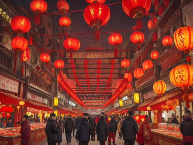 photo detail of chinese red lanterns china town area background wide chinese new year decoration