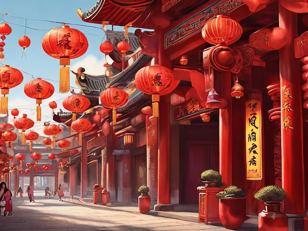 写真 中国の赤いランタンの詳細 背景 中国の新年装飾