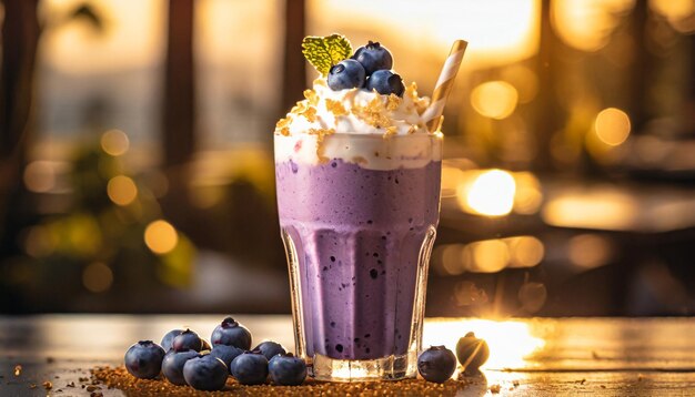 photo of detailed blueberry milkshake