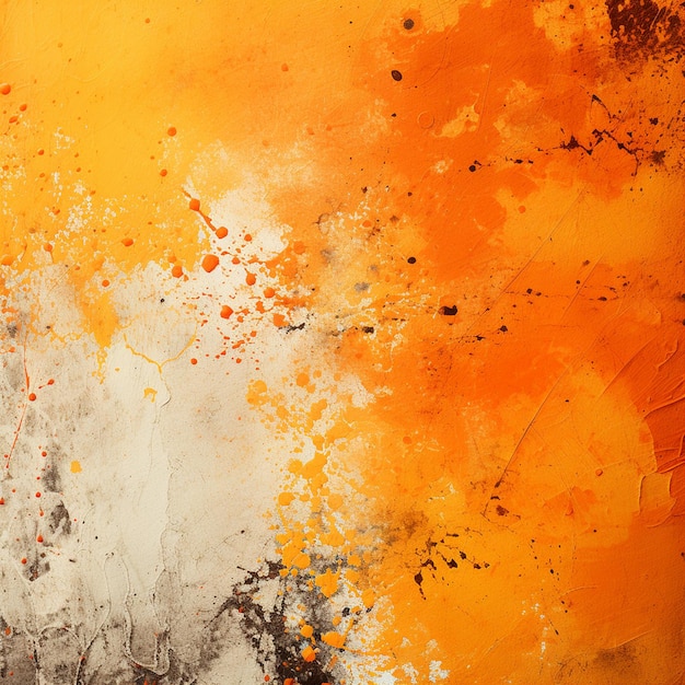 Photo detailed orange grunge background with splats and stains fiery paint