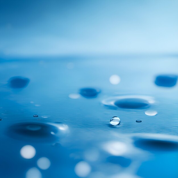 Photo of dew drops on a vibrant blue surface