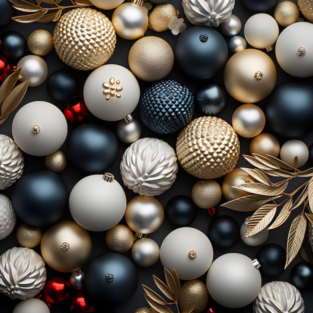 Photo of different colours and sizes christmas balls randomly placed on white background