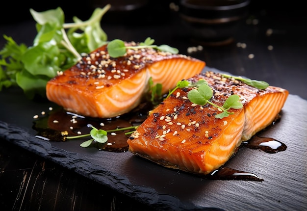 Photo of different tasty dishes from salmon fish