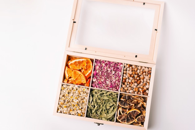 Photo of different types of tea box, colorful tea box