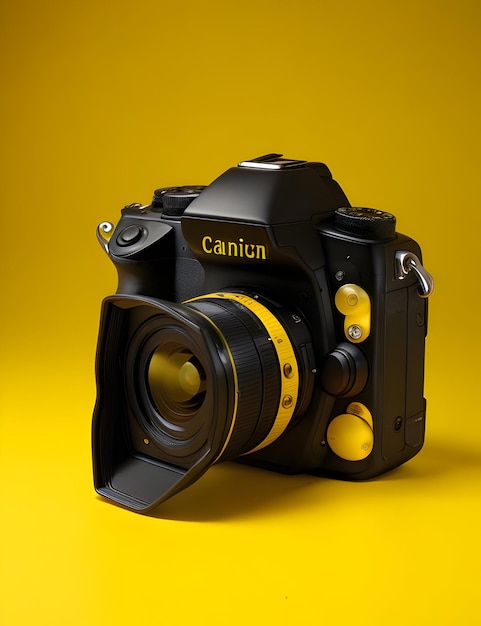 Фото цифровая камера с желтым фоном