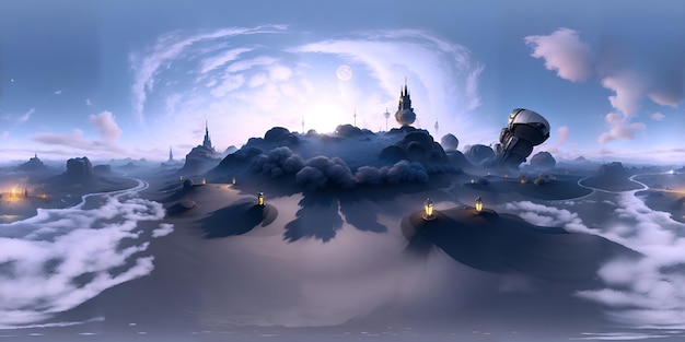 Photo of a digital painting of a castle in the clouds