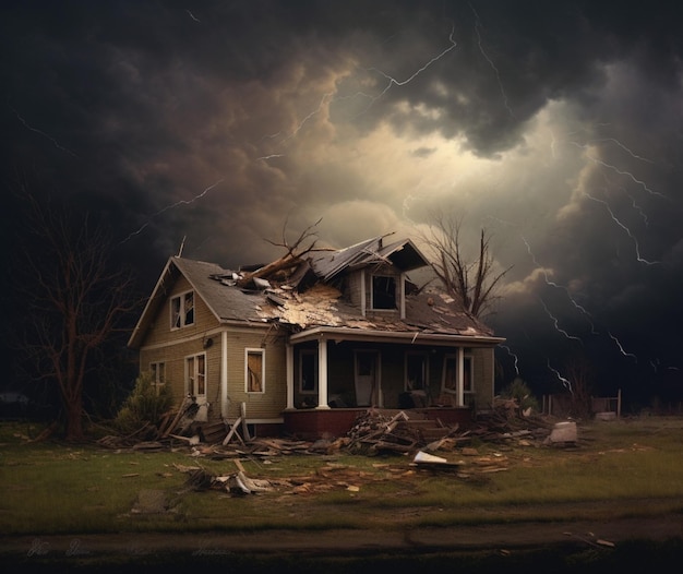 Photo digital paintings of houses and debris caught