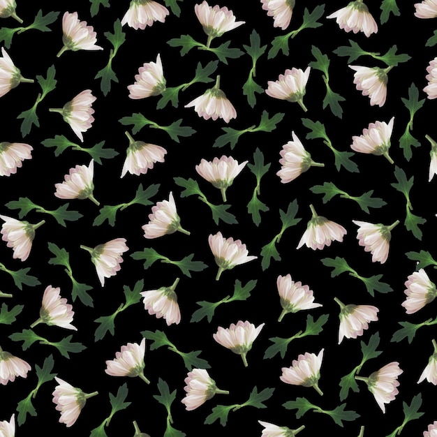Photo and Digital Seamless Pattern with Nature Chrysanthemums Flowers