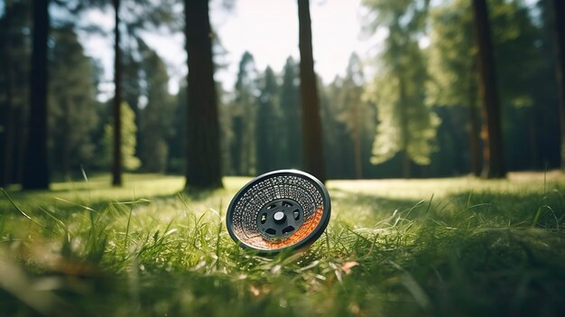 A photo of a disc golf basket on a course