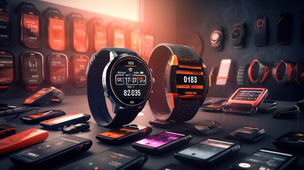 A photo of a display of sports watches and fitness transits