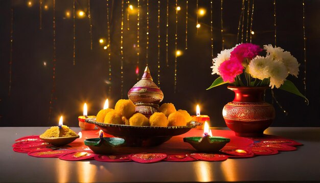 photo diwali indian festival background with puja generated by AI