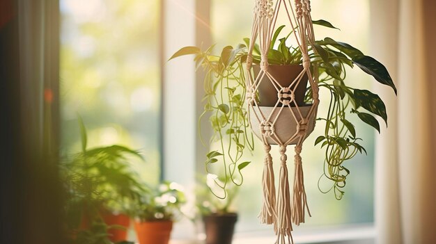 Photo a photo of a diy macram plant hanger