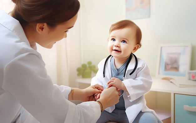 Photo of doctor holding a little cute baby