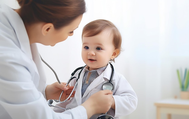 Photo of doctor holding a little cute baby