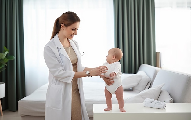 Photo of doctor holding a little cute baby