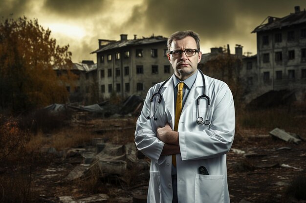 photo doctor with a stethoscope in the hands and hospital background