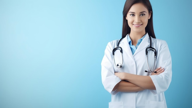 Photo doctor with stethoscope on plain medical background