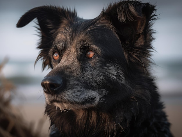 Photo of a dog on the beach generative ai